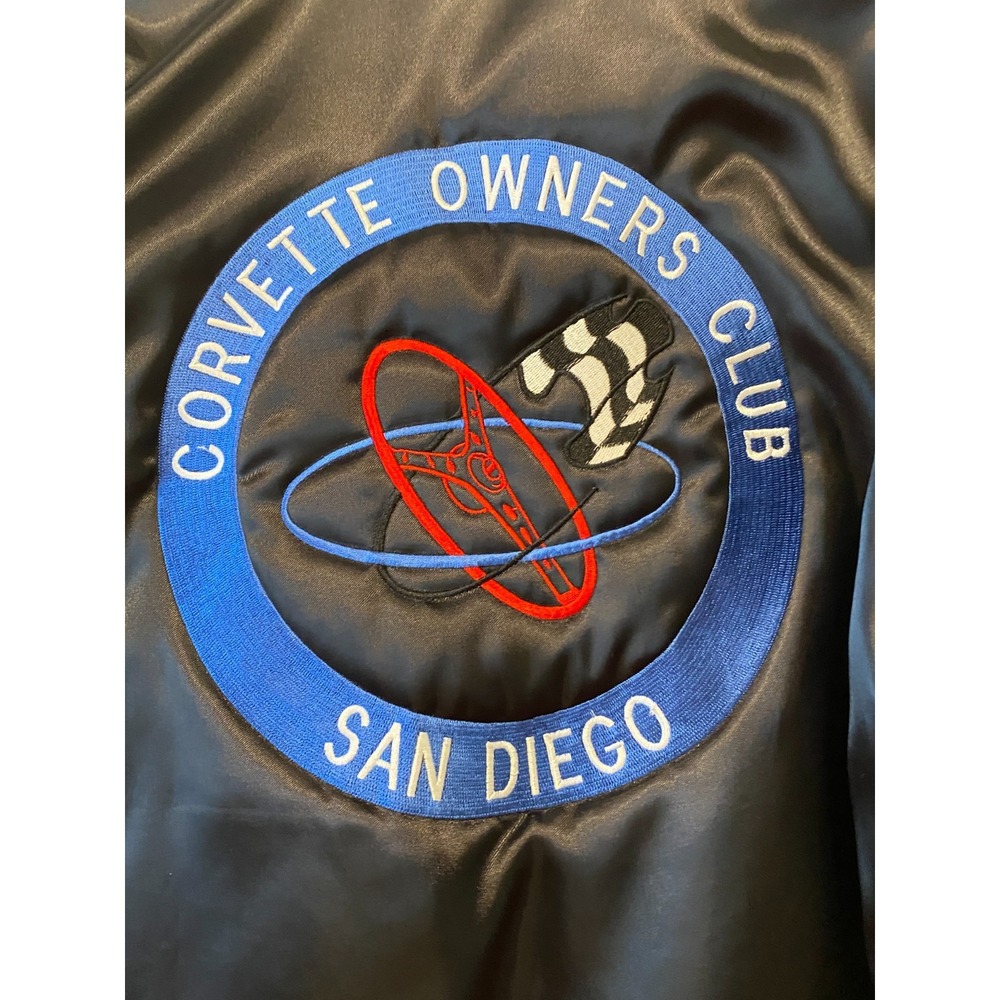 Vintage 90s Bomber Jacket Size L Corvette Owners Club "Frank" San Diego Black